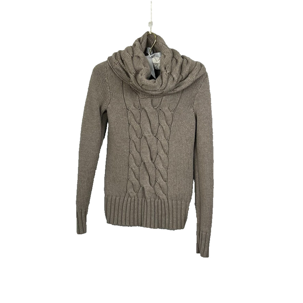 Aqua Sweater Womens Size S Light Brown Cowl Neck Wool alpaca cashmere Cable Knit